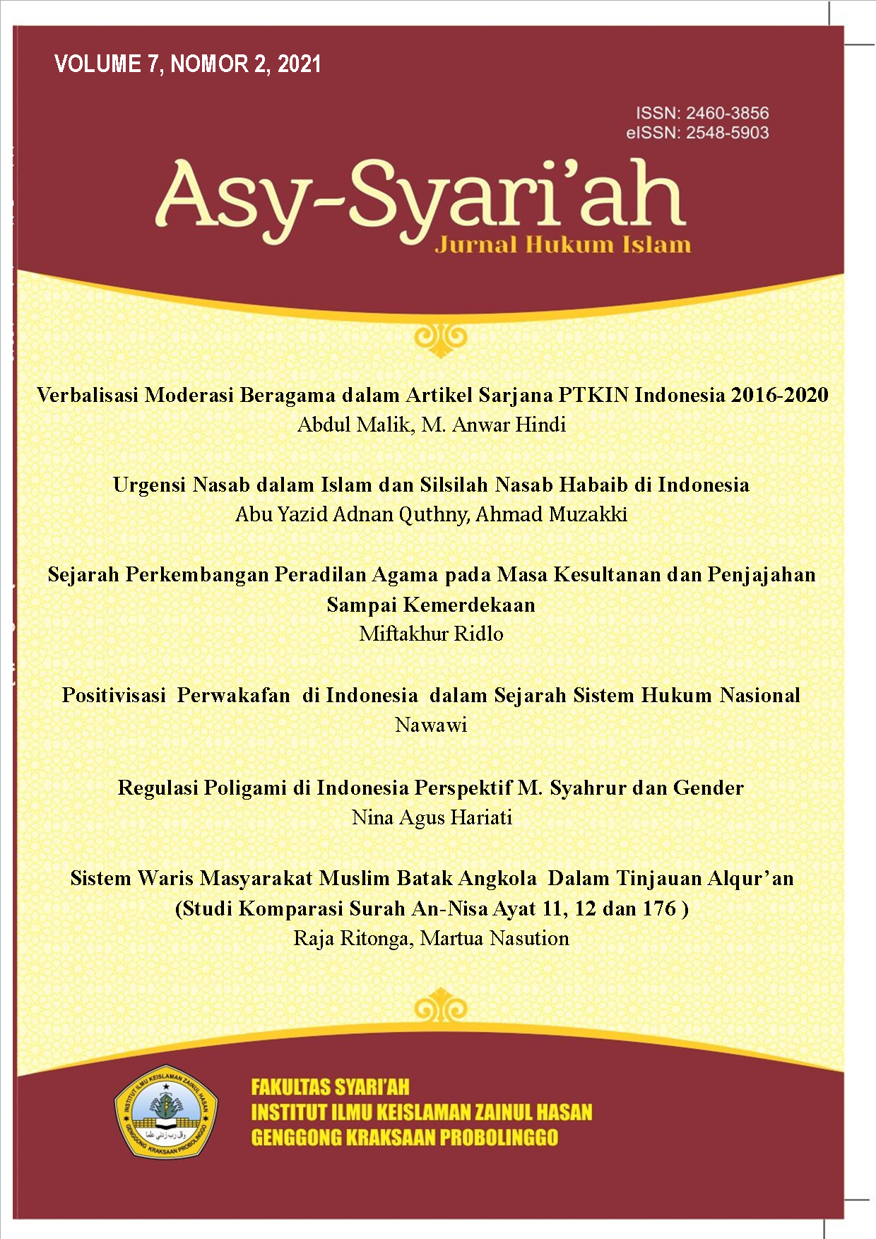 					View Vol. 7 No. 2 (2021): Asy-Syari'ah: Jurnal Hukum Islam, Juni 2021
				